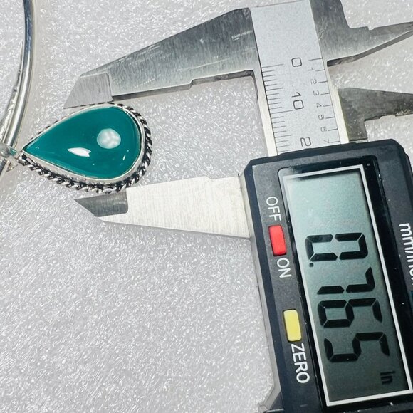 Vtg Green Onyx 925 Silver Pendant Silver-tone Textured Choker Torque Necklace - Picture 6 of 8